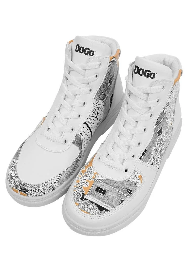 Femme Cuir Vegan Blanc Baskets Hautes - There You Are Motif