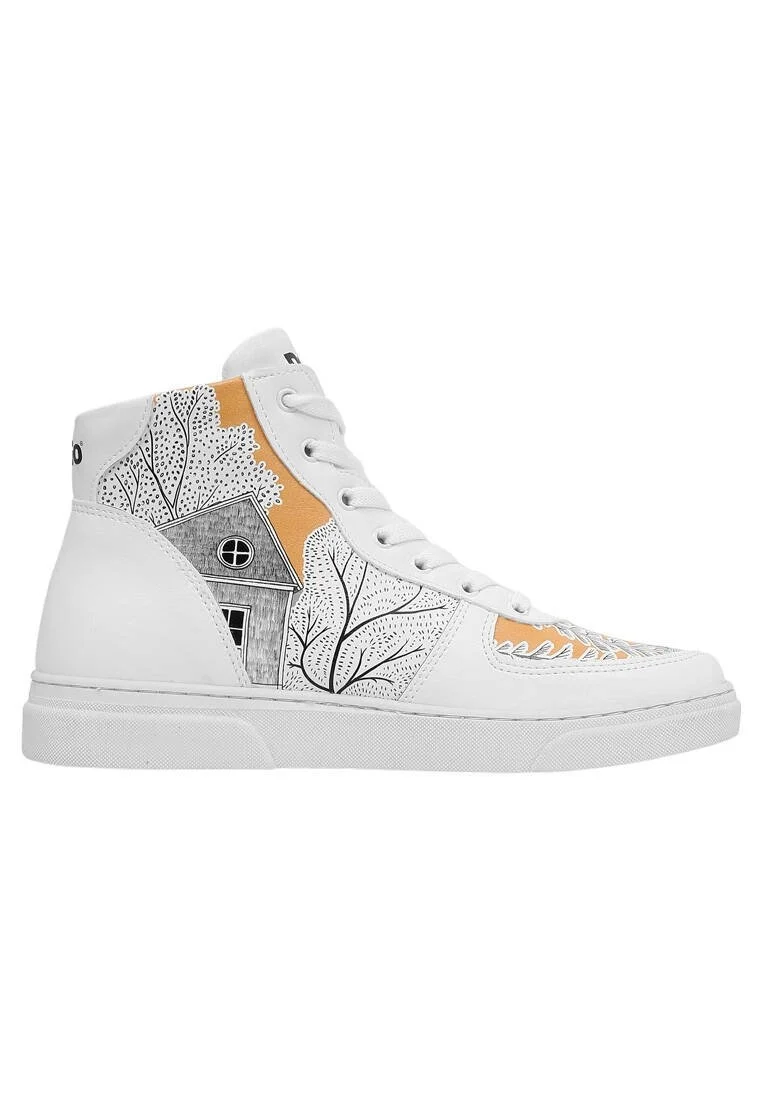 Femme Cuir Vegan Blanc Baskets Hautes - There You Are Motif