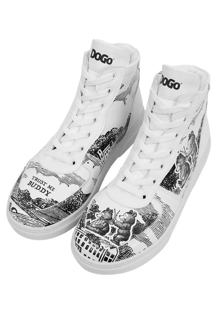 Femme Cuir Vegan Blanc Baskets Hautes - Trust Me Buddy Motif