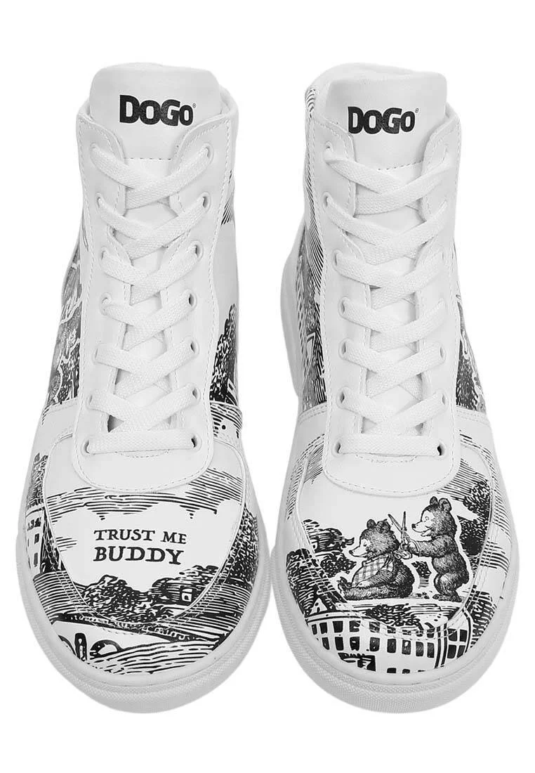 Femme Cuir Vegan Blanc Baskets Hautes - Trust Me Buddy Motif