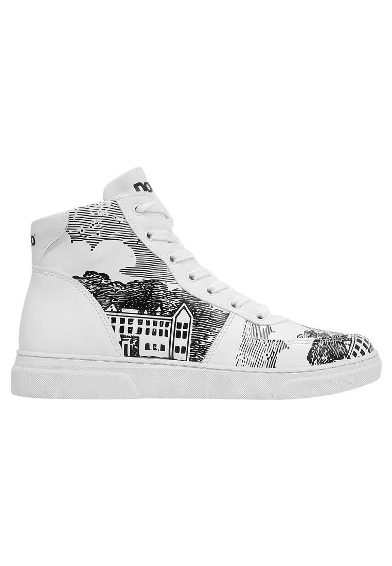 Femme Cuir Vegan Blanc Baskets Hautes - Trust Me Buddy Motif