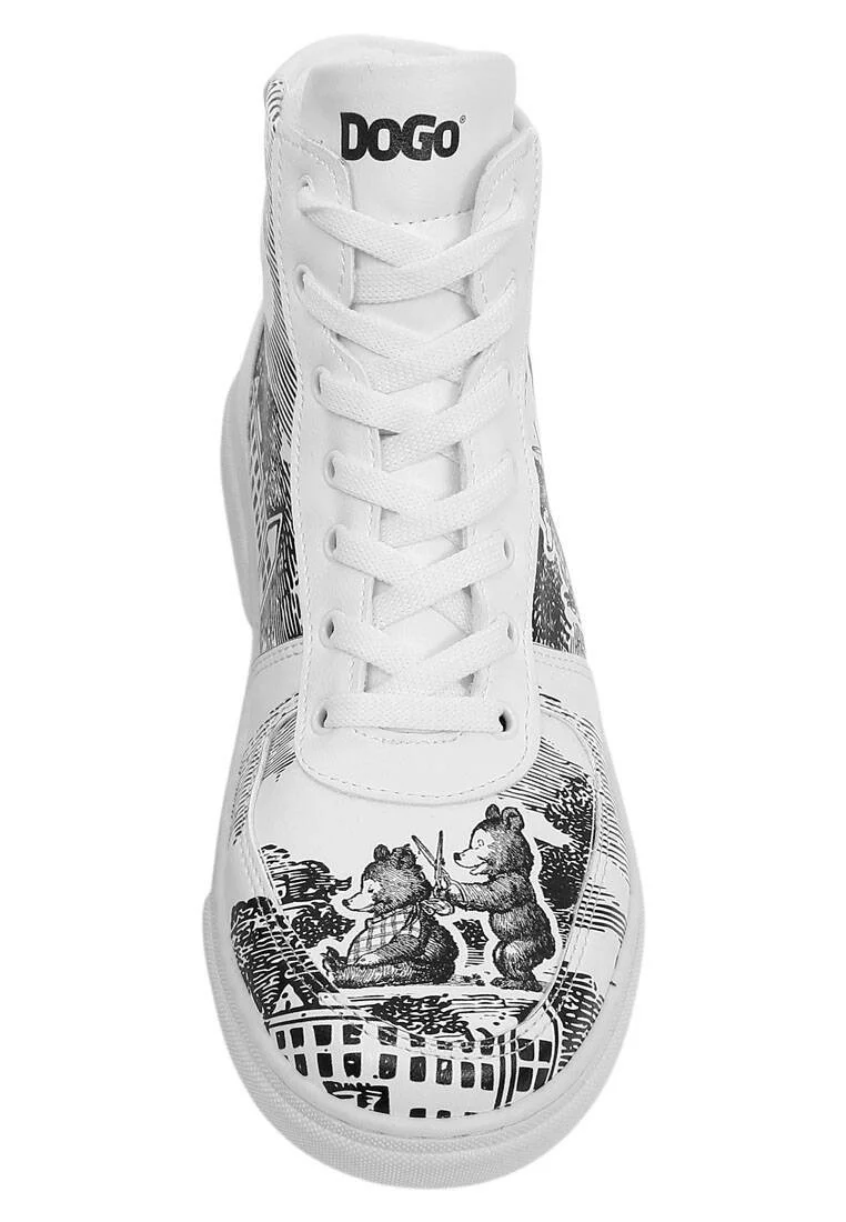Femme Cuir Vegan Blanc Baskets Hautes - Trust Me Buddy Motif