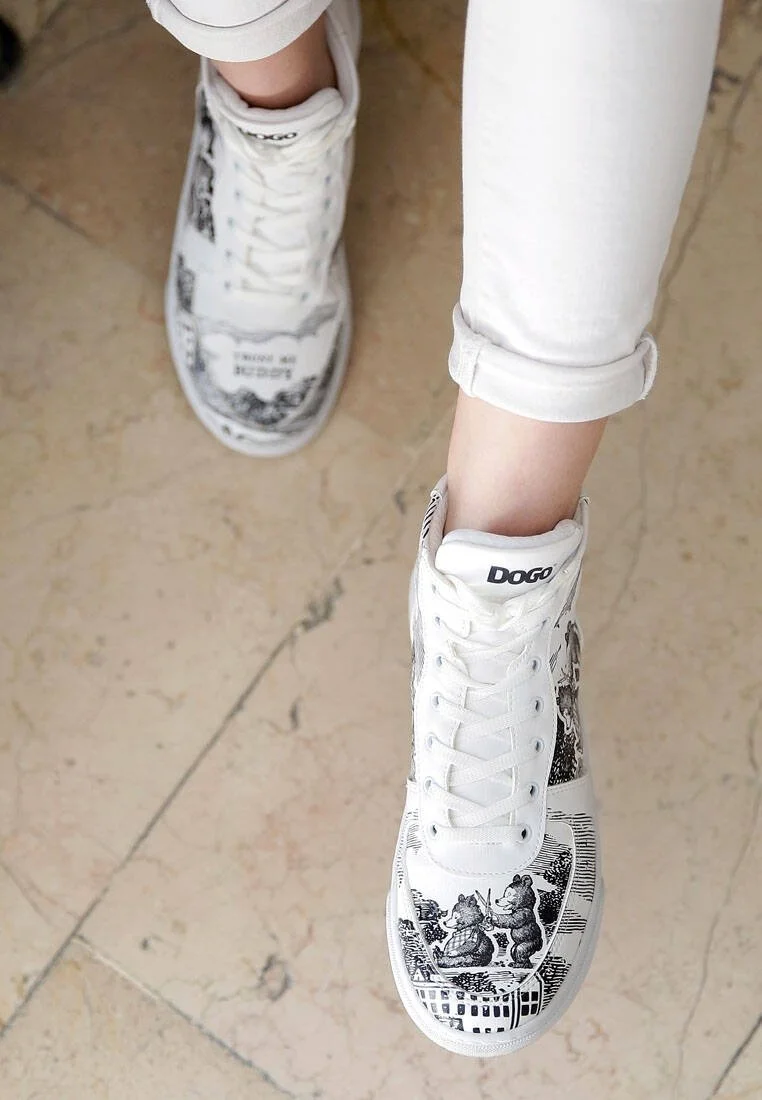 Femme Cuir Vegan Blanc Baskets Hautes - Trust Me Buddy Motif