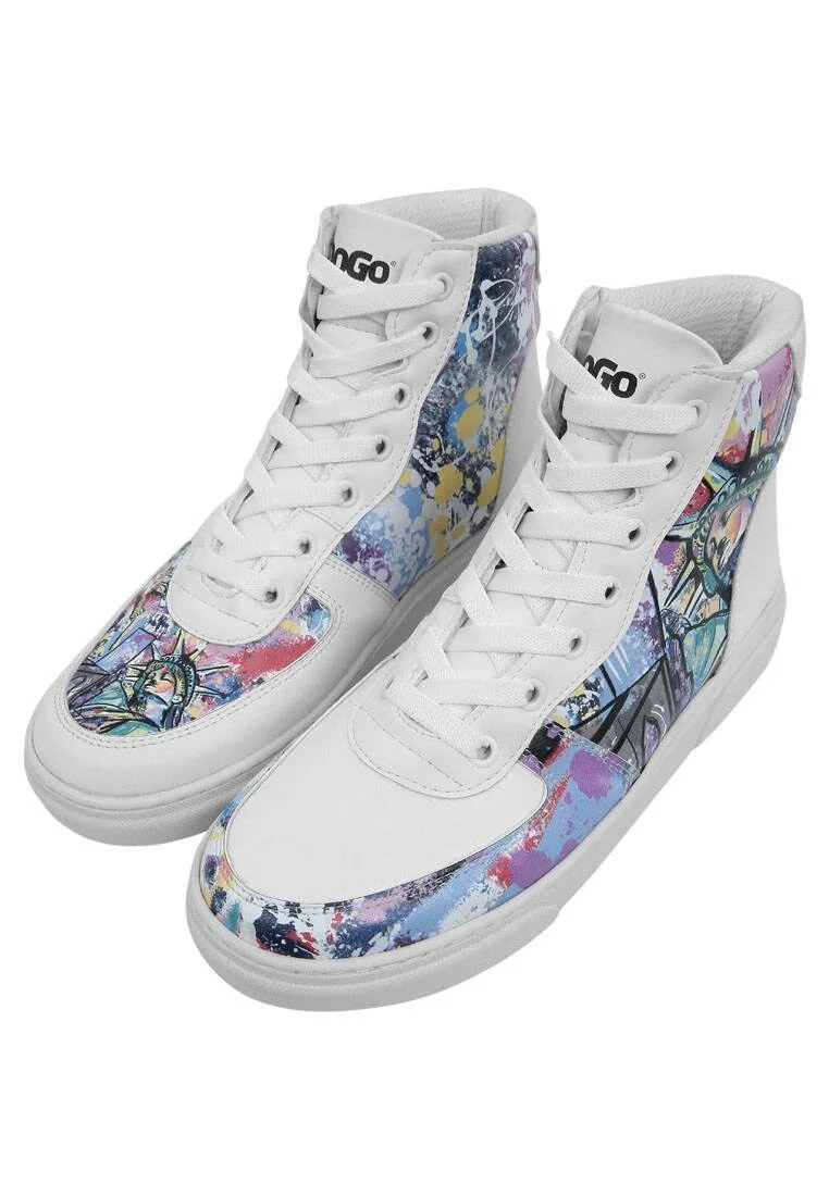 Femme Cuir Vegan Blanc Baskets Hautes - New York State of Mind Motif
