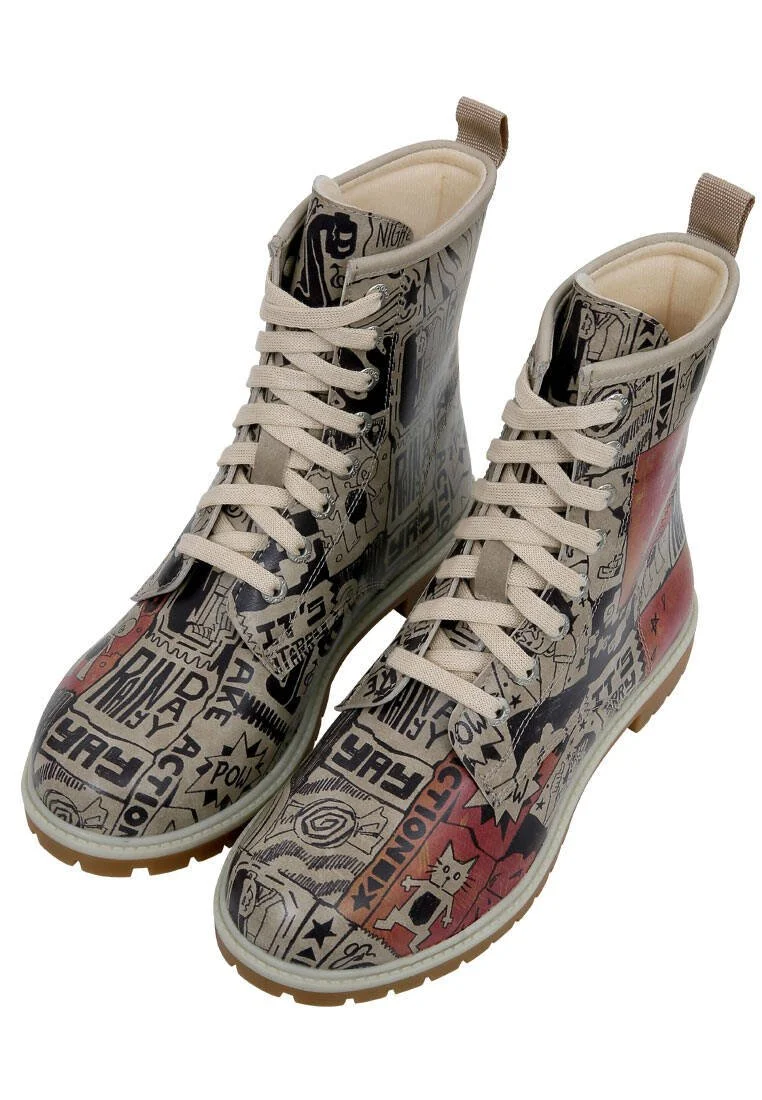 Femme Cuir Vegan Blanc Bottes Longues - Star Girl Motif