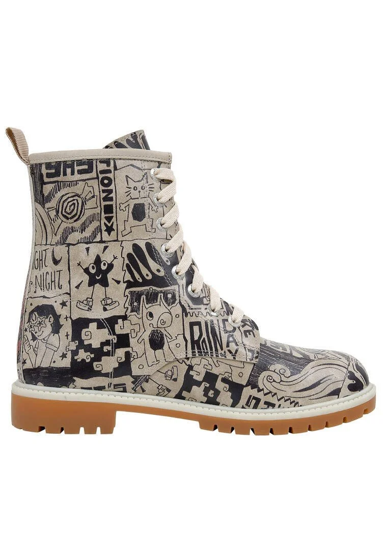 Femme Cuir Vegan Blanc Bottes Longues - Star Girl Motif