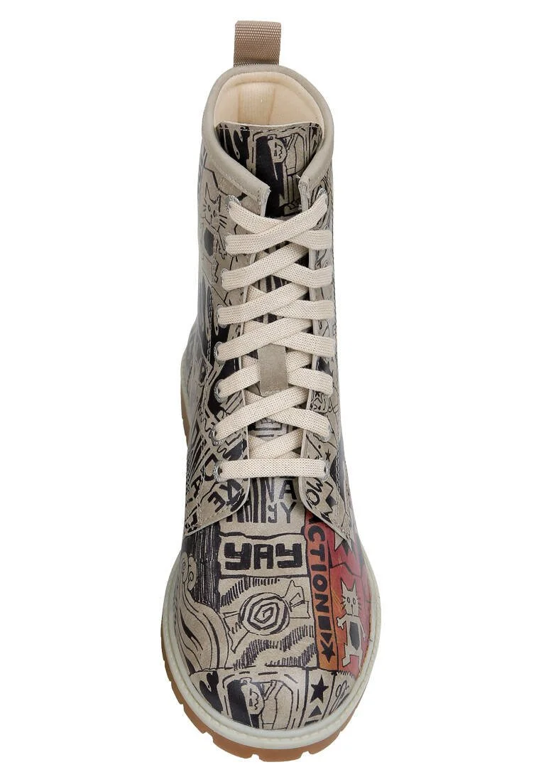 Femme Cuir Vegan Blanc Bottes Longues - Star Girl Motif