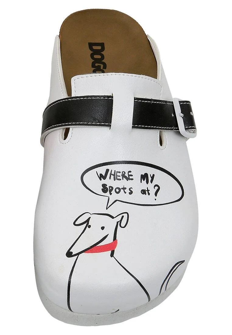 Femme Cuir Vegan Blanc Chaussons - Where My Spots At Motif