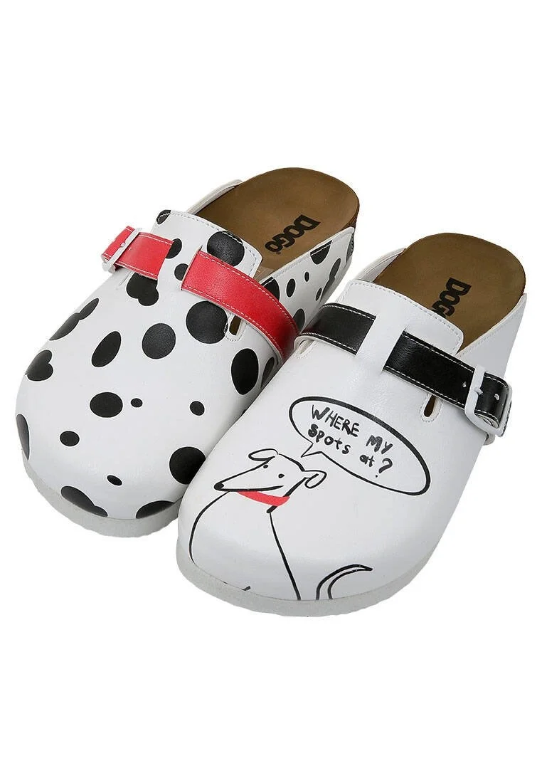 Femme Cuir Vegan Blanc Chaussons - Where My Spots At Motif