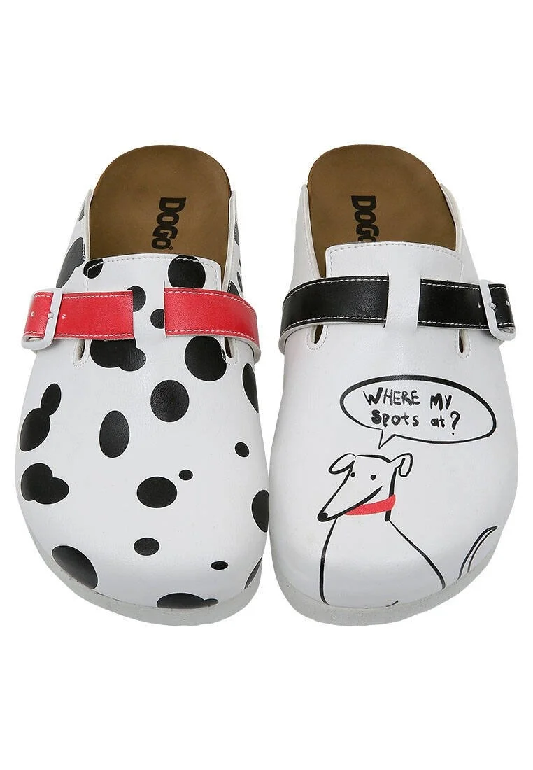 Femme Cuir Vegan Blanc Chaussons - Where My Spots At Motif