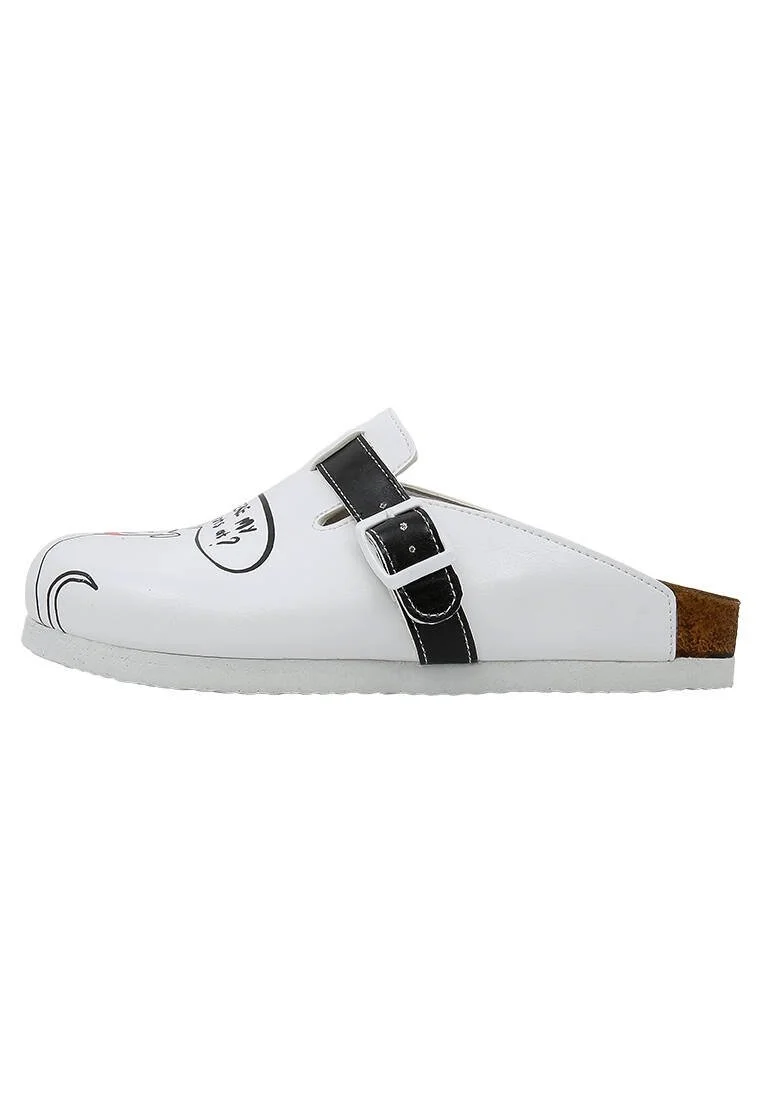 Femme Cuir Vegan Blanc Chaussons - Where My Spots At Motif