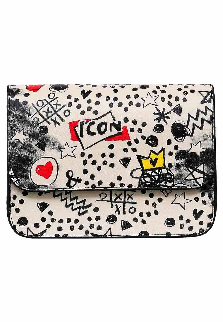 Femme Cuir Vegan Blanc Sac à Main - Icon Motif