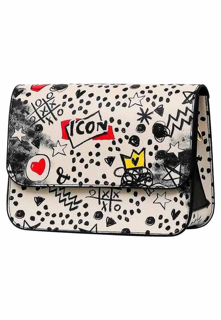 Femme Cuir Vegan Blanc Sac à Main - Icon Motif