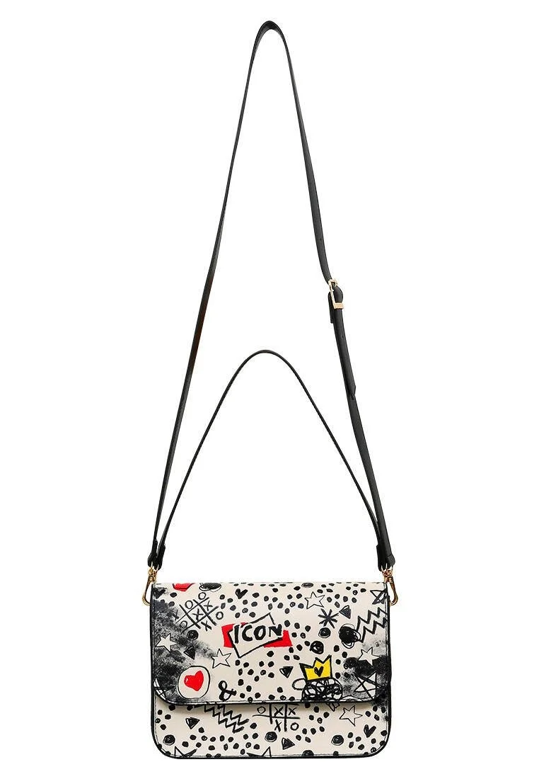 Femme Cuir Vegan Blanc Sac à Main - Icon Motif
