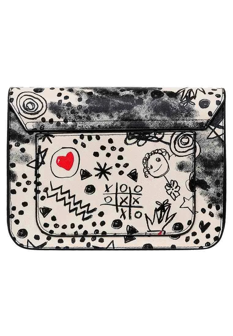 Femme Cuir Vegan Blanc Sac à Main - Icon Motif