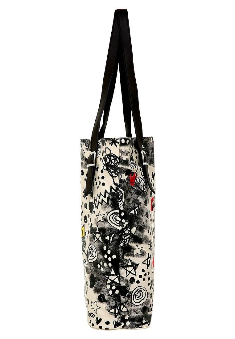 Femme Cuir Vegan Blanc Sac d'épaule - Icon Motif