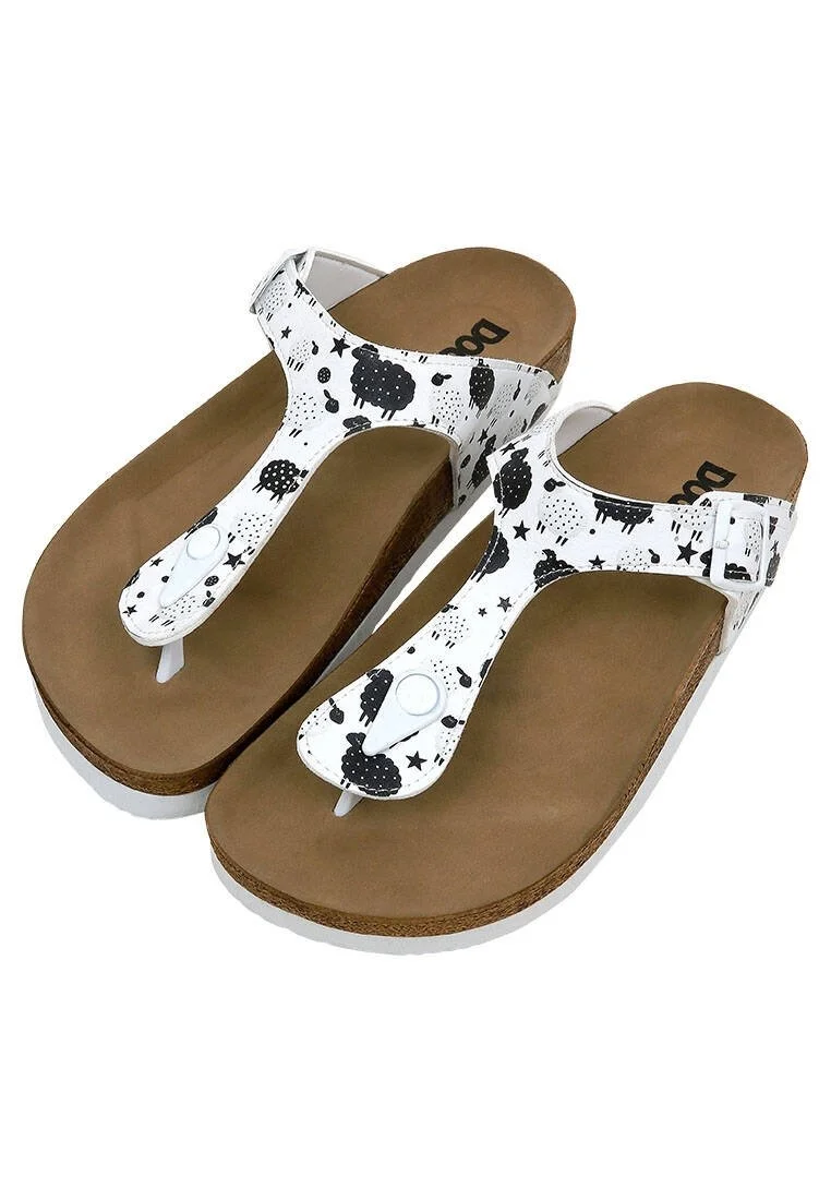 Femme Cuir Vegan Blanc Sandales - Count Sheeps Motif