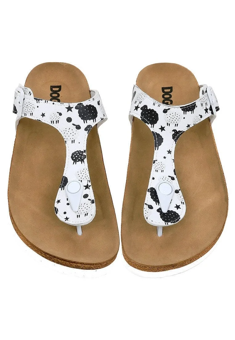 Femme Cuir Vegan Blanc Sandales - Count Sheeps Motif