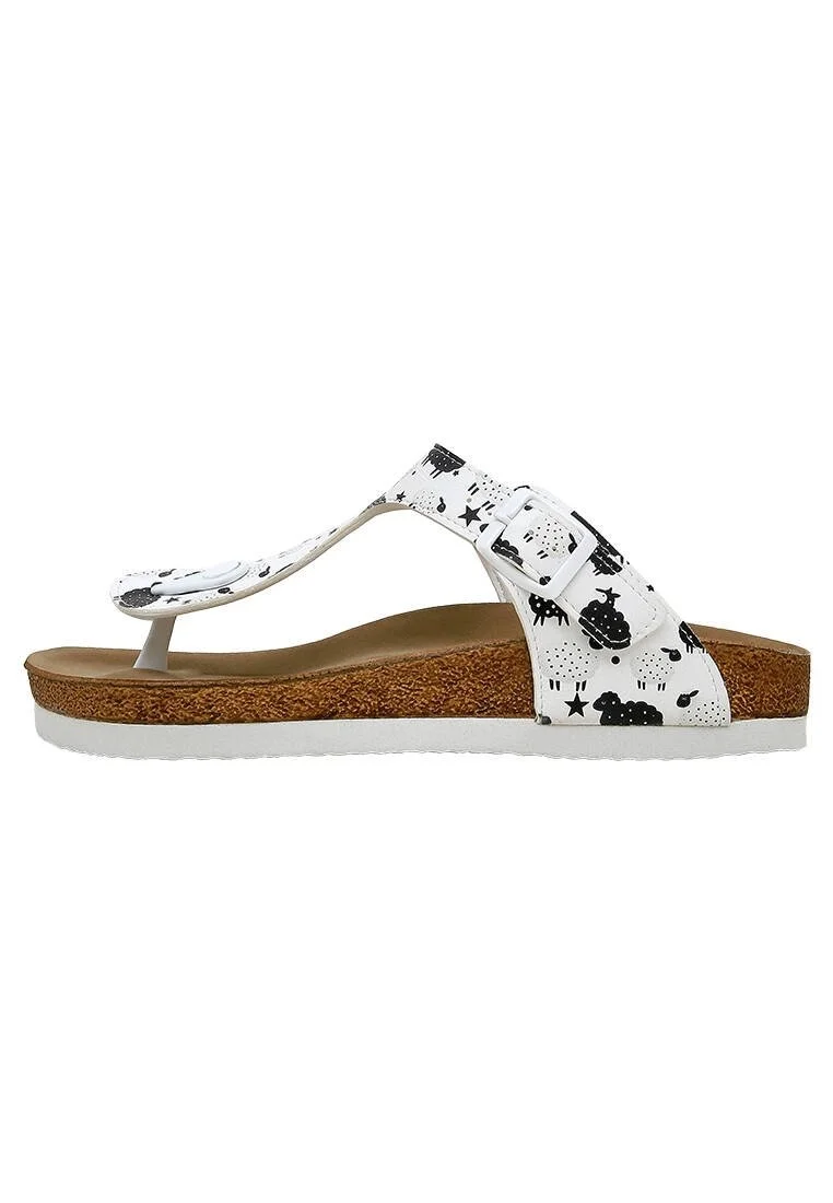 Femme Cuir Vegan Blanc Sandales - Count Sheeps Motif