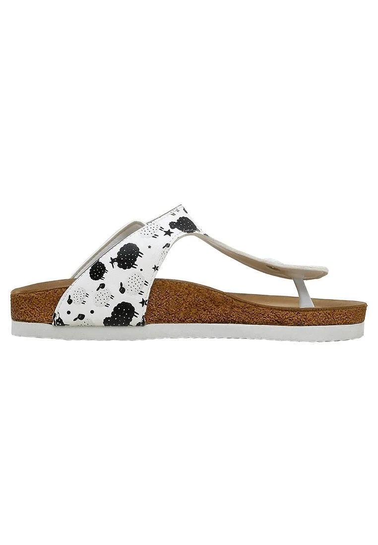 Femme Cuir Vegan Blanc Sandales - Count Sheeps Motif