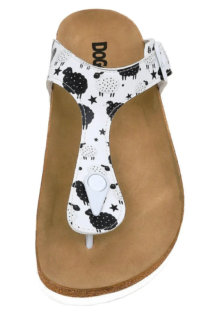 Femme Cuir Vegan Blanc Sandales - Count Sheeps Motif