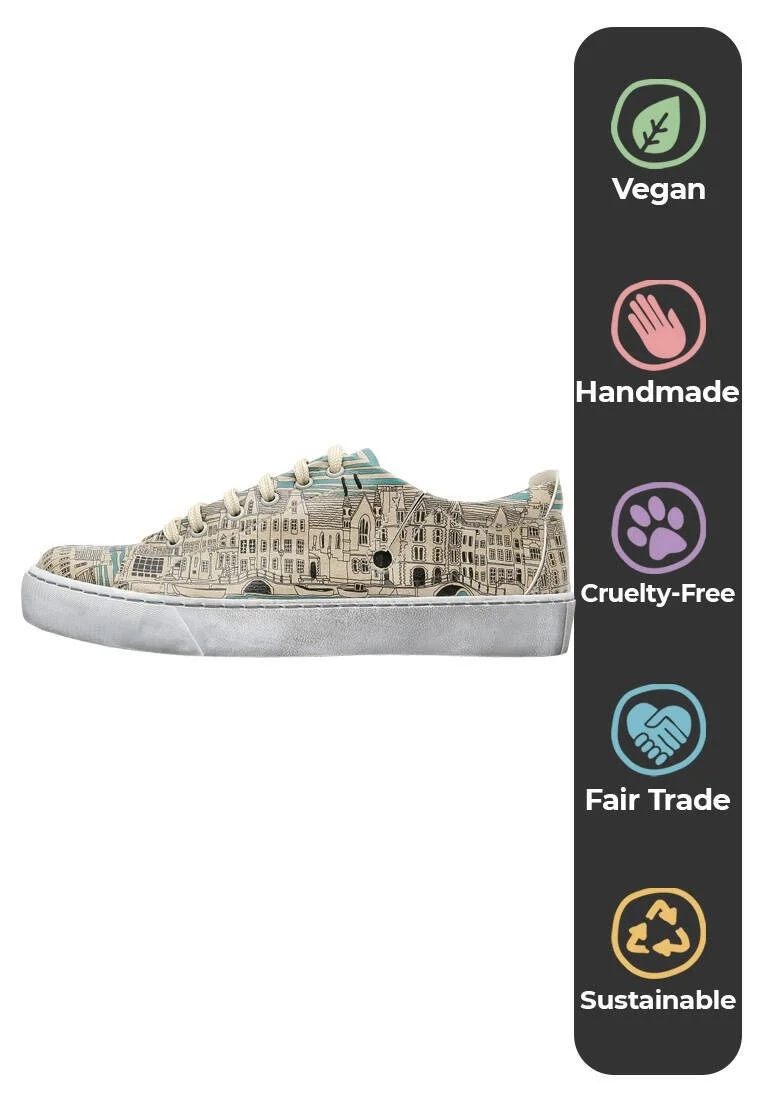 Femme Cuir Vegan Bleu Baskets - Amsterdam Motif