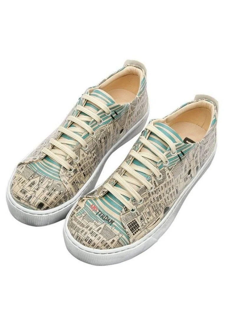 Femme Cuir Vegan Bleu Baskets - Amsterdam Motif