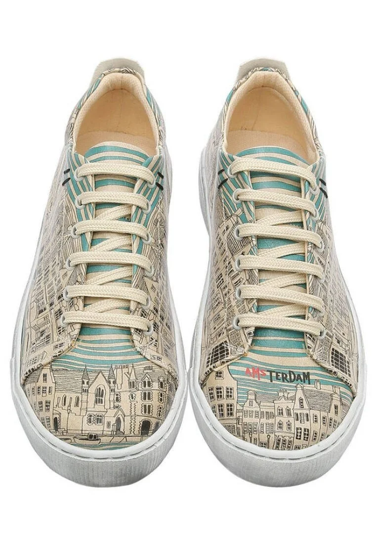 Femme Cuir Vegan Bleu Baskets - Amsterdam Motif