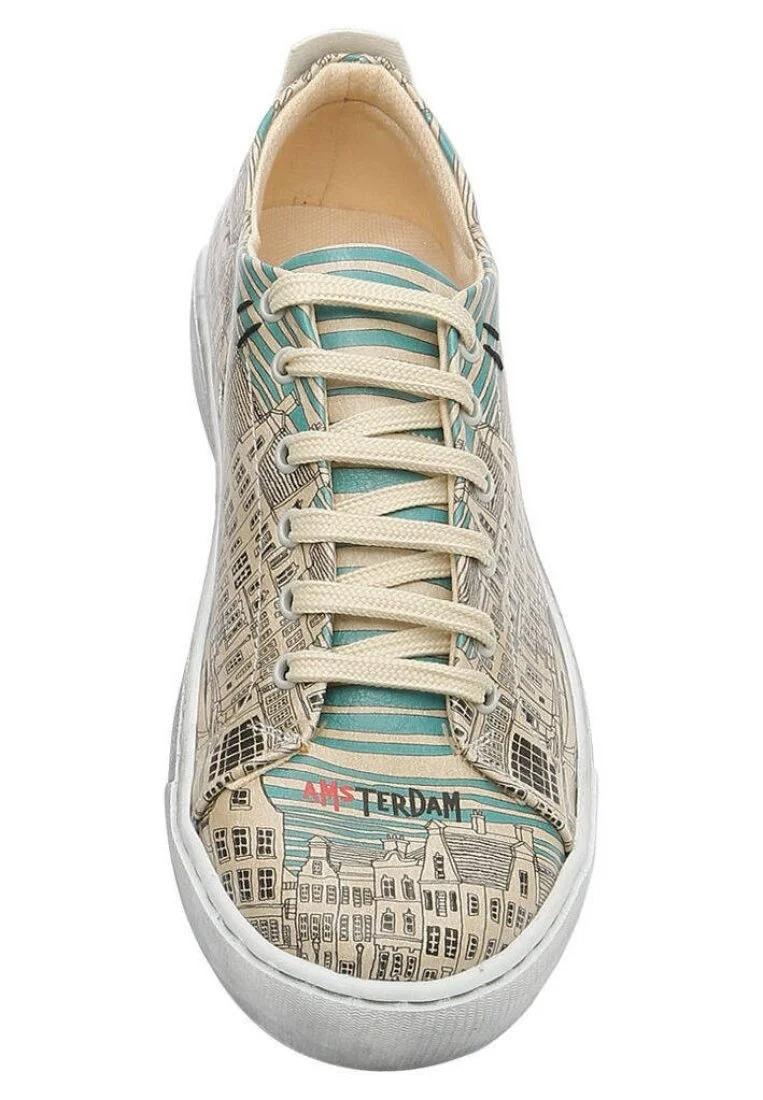 Femme Cuir Vegan Bleu Baskets - Amsterdam Motif