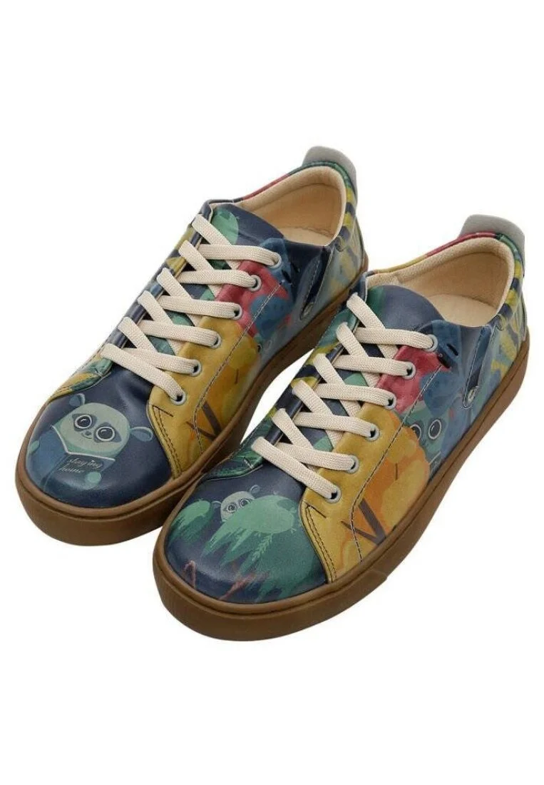 Femme Cuir Vegan Bleu Baskets - Staying at Home Motif