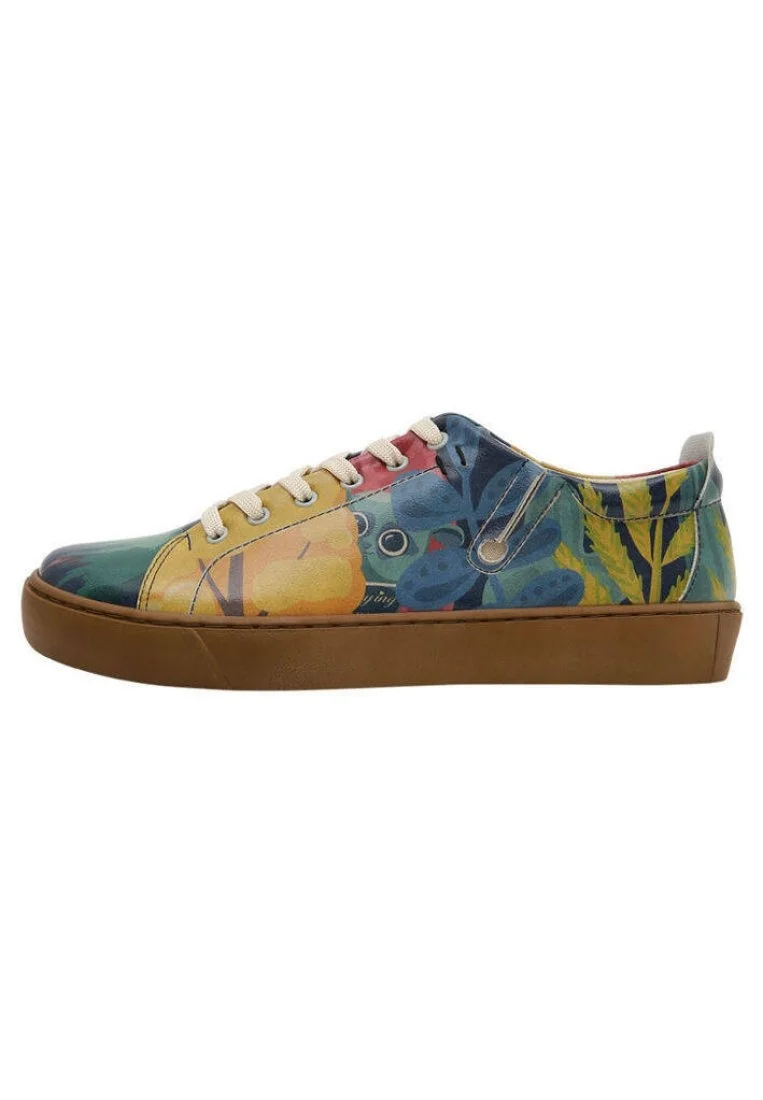 Femme Cuir Vegan Bleu Baskets - Staying at Home Motif