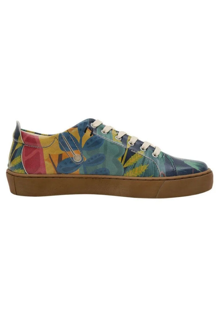 Femme Cuir Vegan Bleu Baskets - Staying at Home Motif
