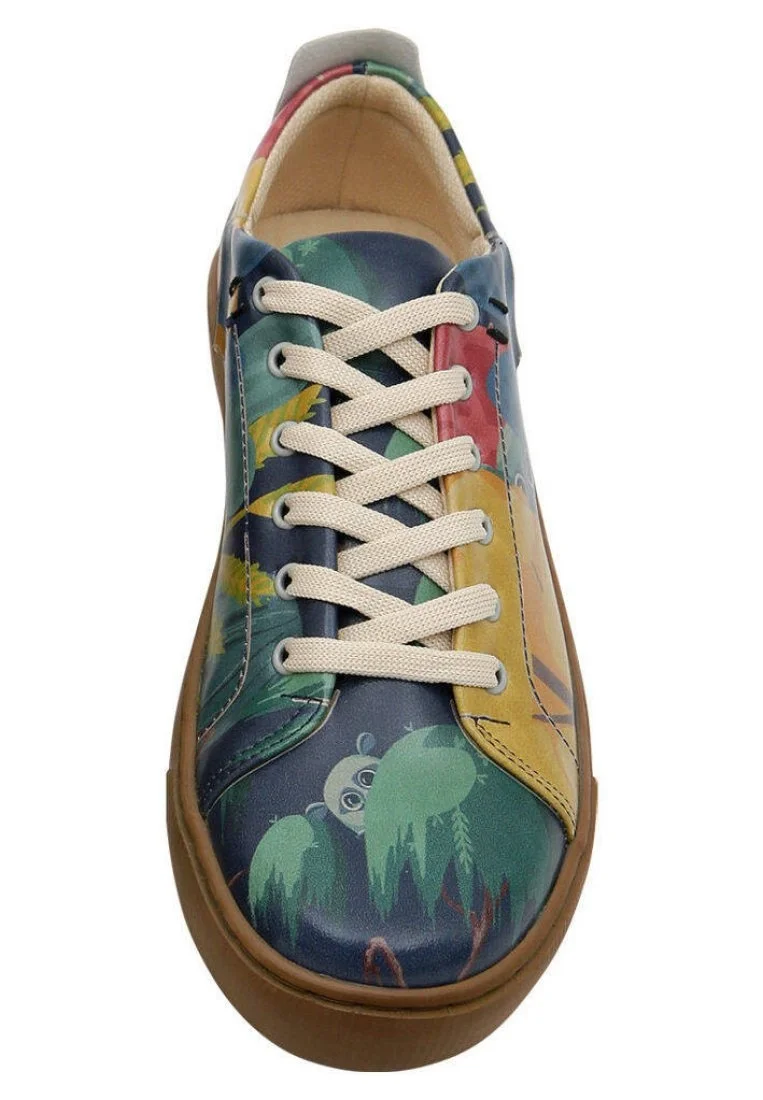 Femme Cuir Vegan Bleu Baskets - Staying at Home Motif