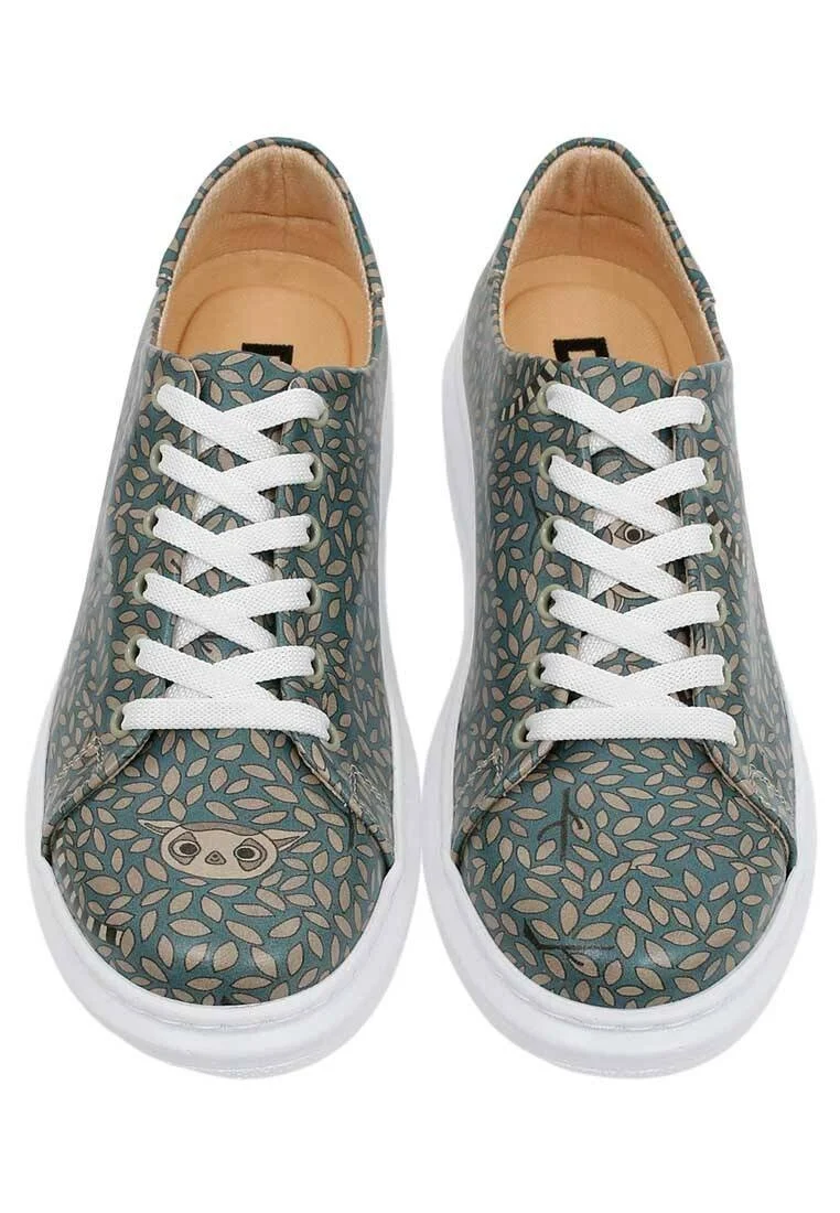 Femme Cuir Vegan Bleu Baskets - Lemur Motif