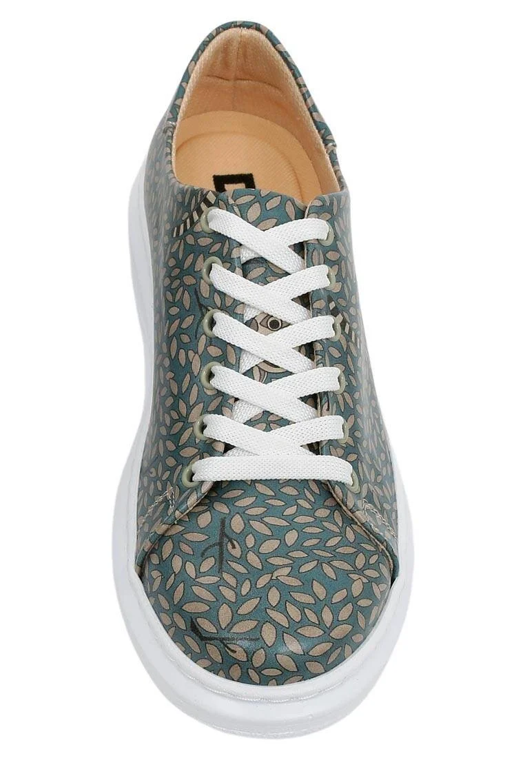 Femme Cuir Vegan Bleu Baskets - Lemur Motif