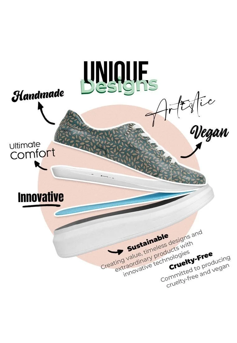 Femme Cuir Vegan Bleu Baskets - Lemur Motif