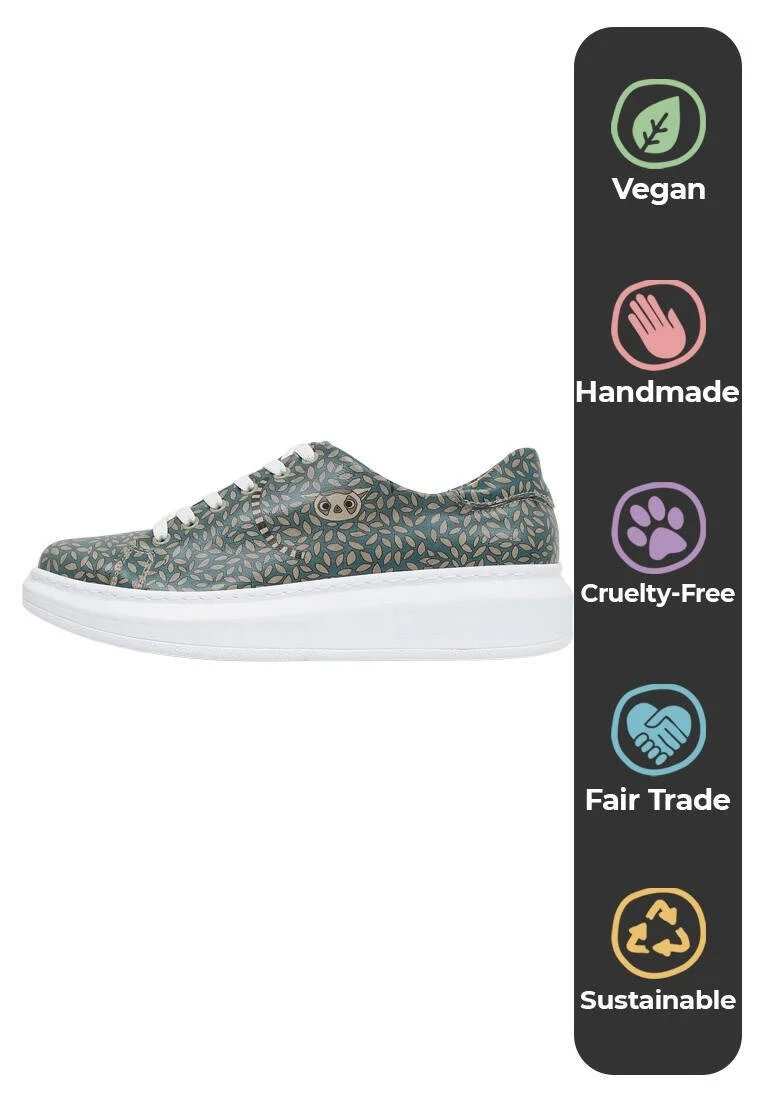 Femme Cuir Vegan Bleu Baskets - Lemur Motif