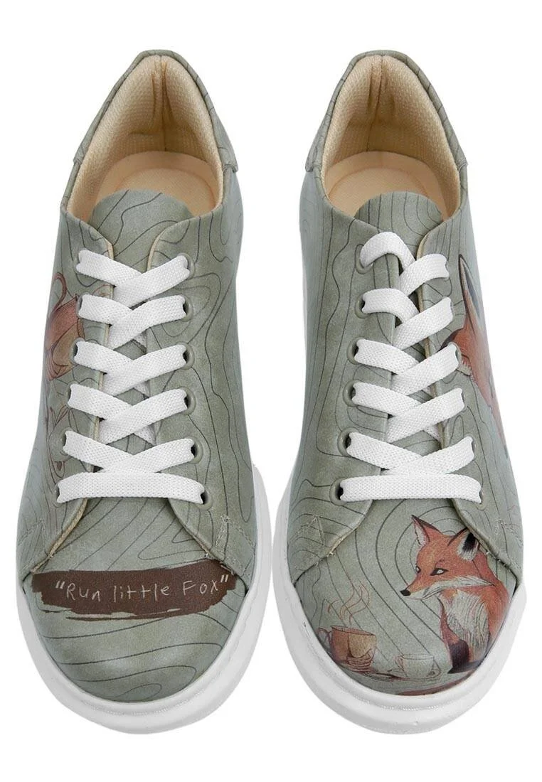 Femme Cuir Vegan Bleu Baskets - Run Little Fox Motif