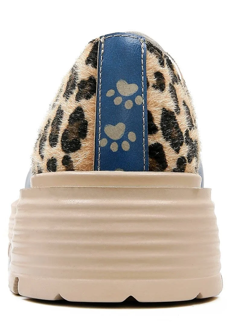 Femme Cuir Vegan Bleu Baskets - Meow Attack Motif