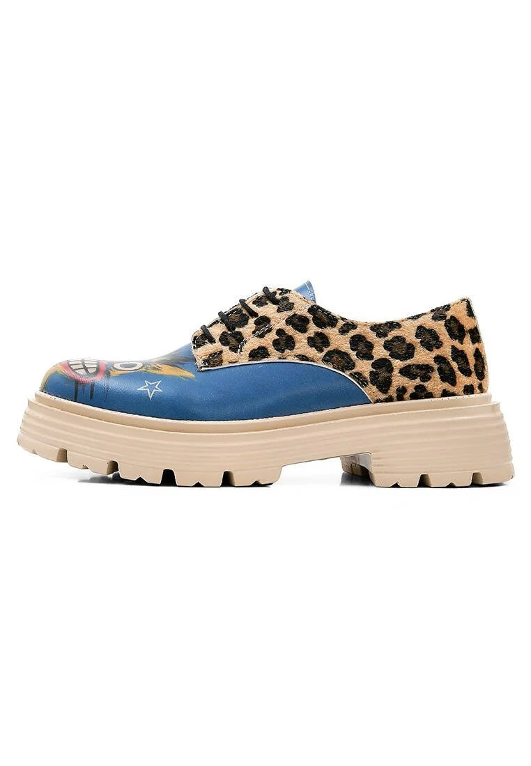 Femme Cuir Vegan Bleu Baskets - Meow Attack Motif
