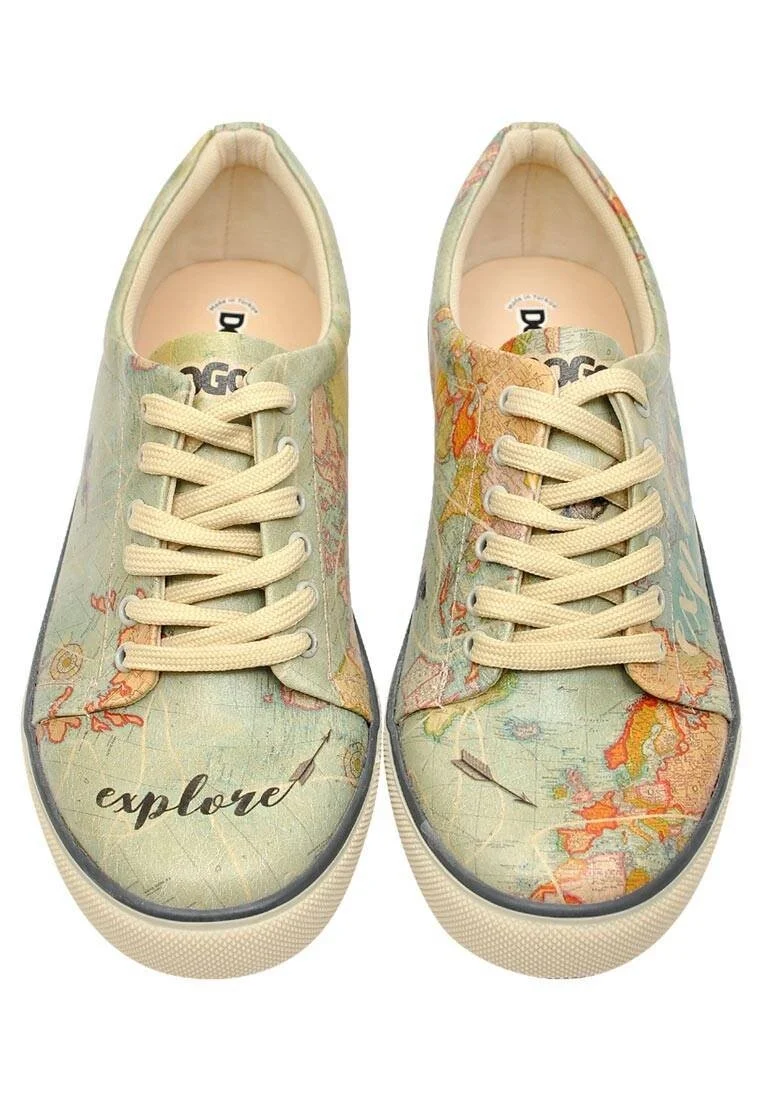Femme Cuir Vegan Bleu Baskets - Explore Motif