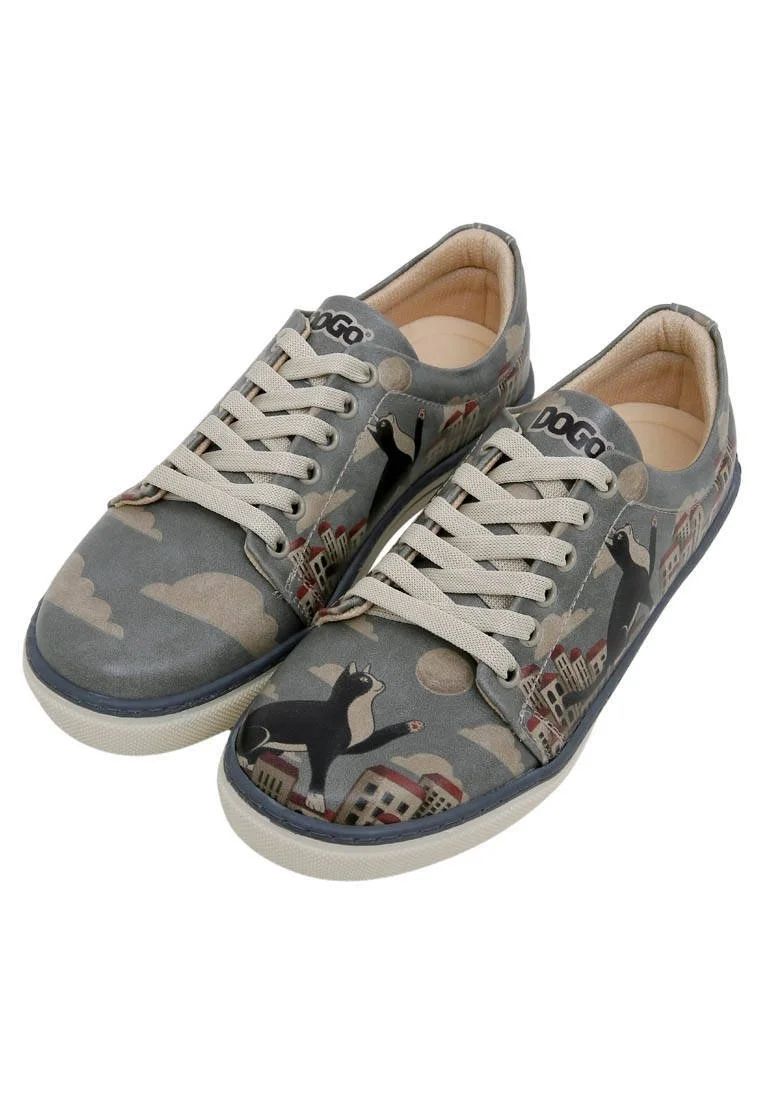 Femme Cuir Vegan Bleu Baskets - Over the Moon Motif