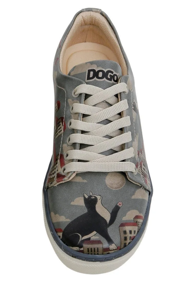 Femme Cuir Vegan Bleu Baskets - Over the Moon Motif
