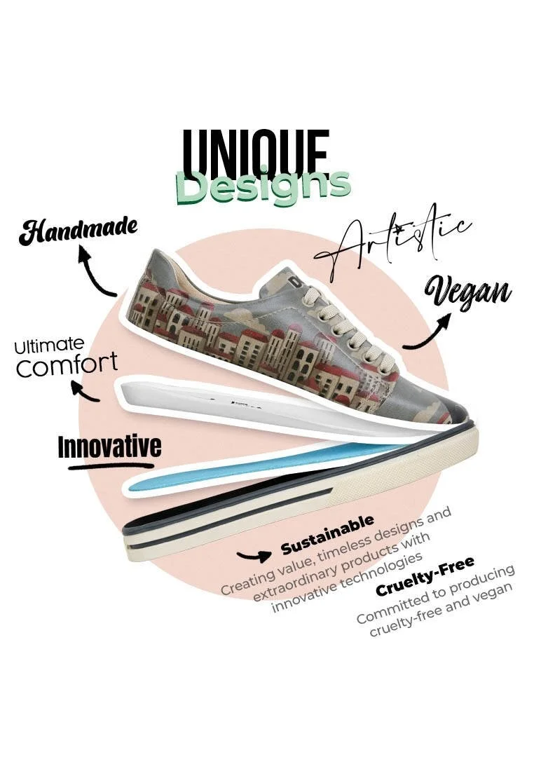 Femme Cuir Vegan Bleu Baskets - Over the Moon Motif