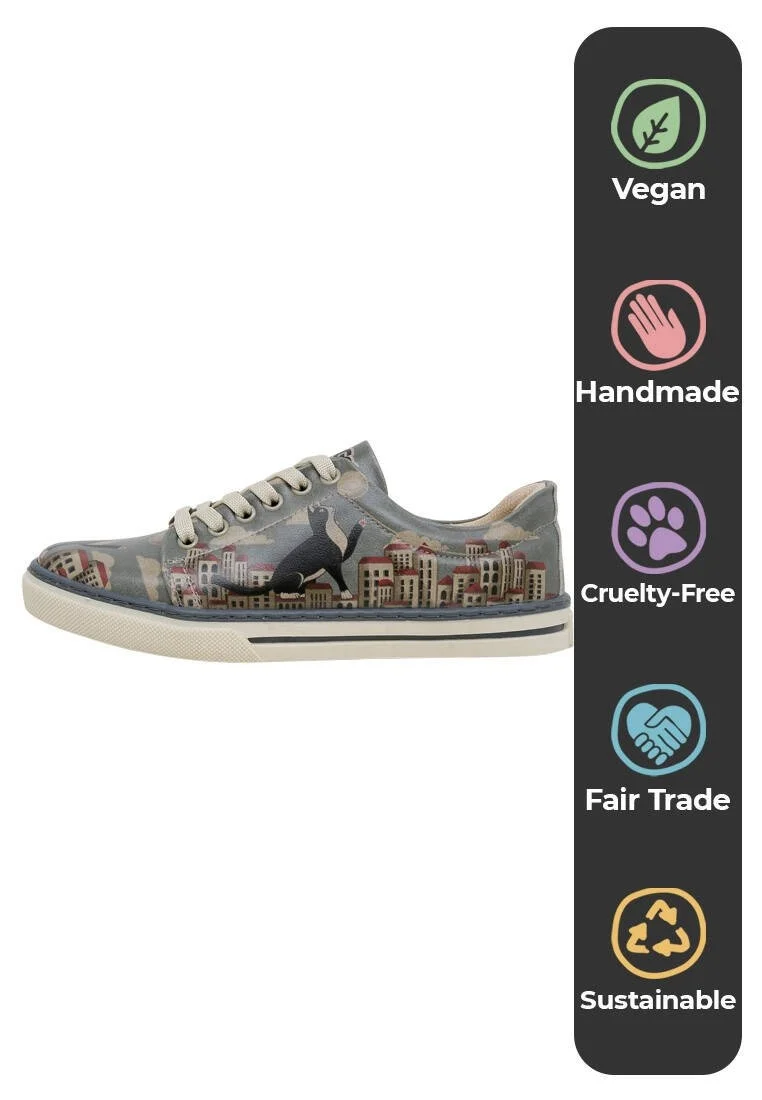 Femme Cuir Vegan Bleu Baskets - Over the Moon Motif
