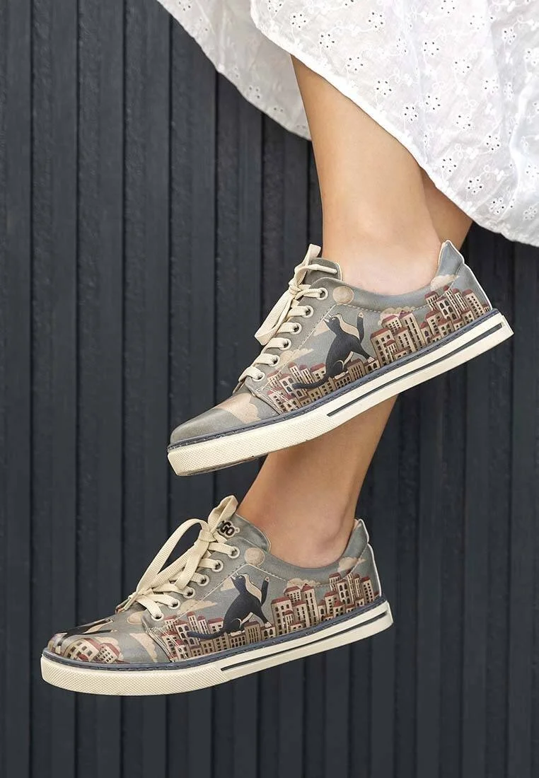 Femme Cuir Vegan Bleu Baskets - Over the Moon Motif