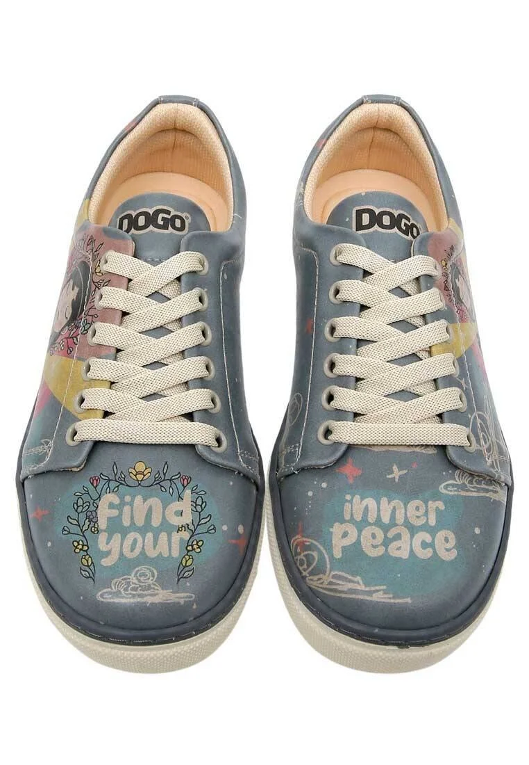 Femme Cuir Vegan Bleu Baskets - Find Your Inner Peace Motif