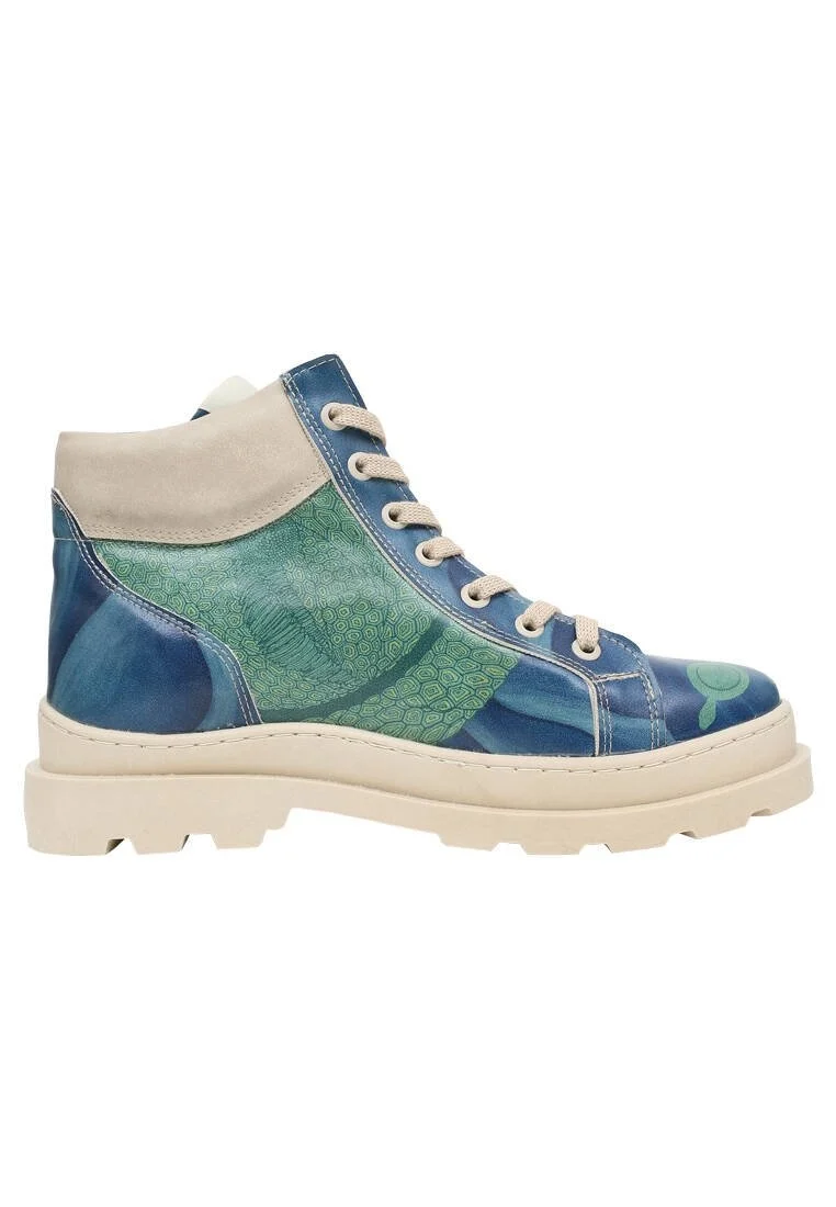 Femme Cuir Vegan Bleu Bottes - Born to Travel in the Ocean Motif