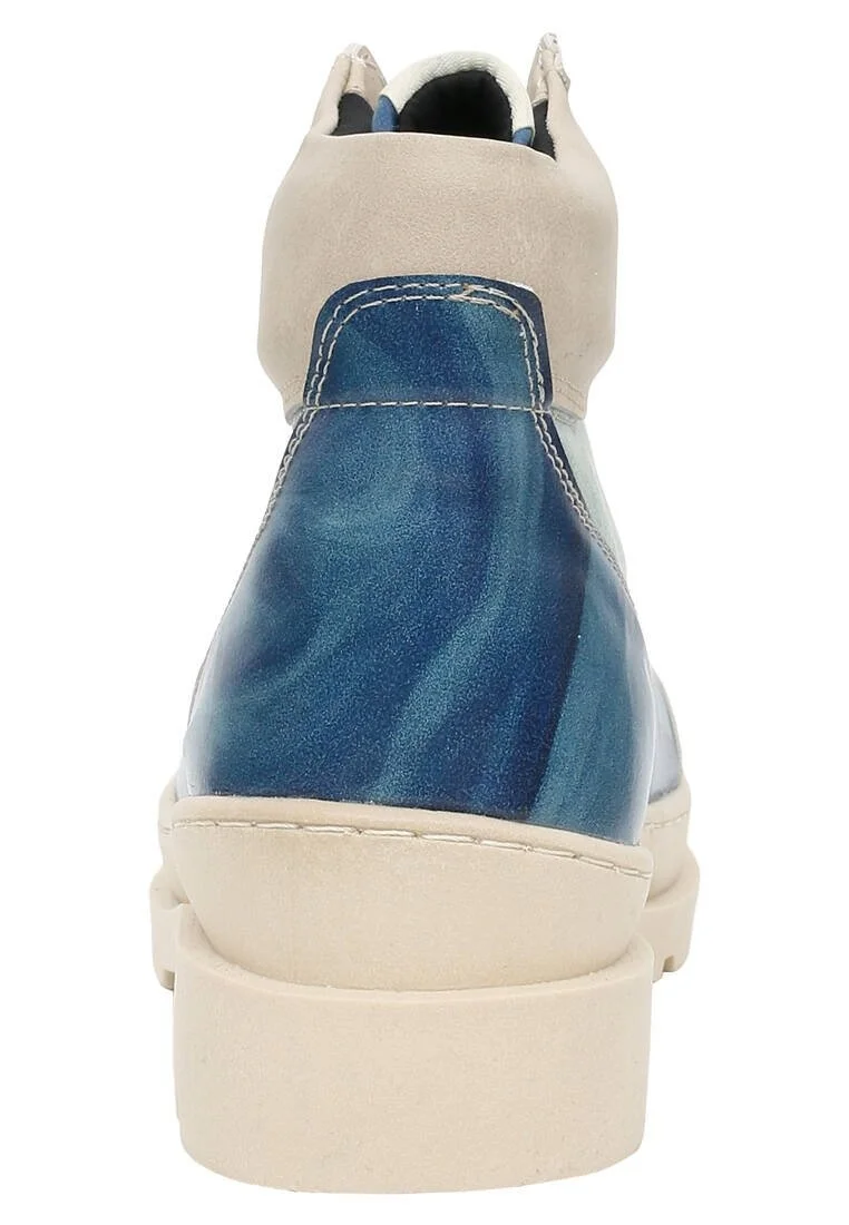 Femme Cuir Vegan Bleu Bottes - Born to Travel in the Ocean Motif