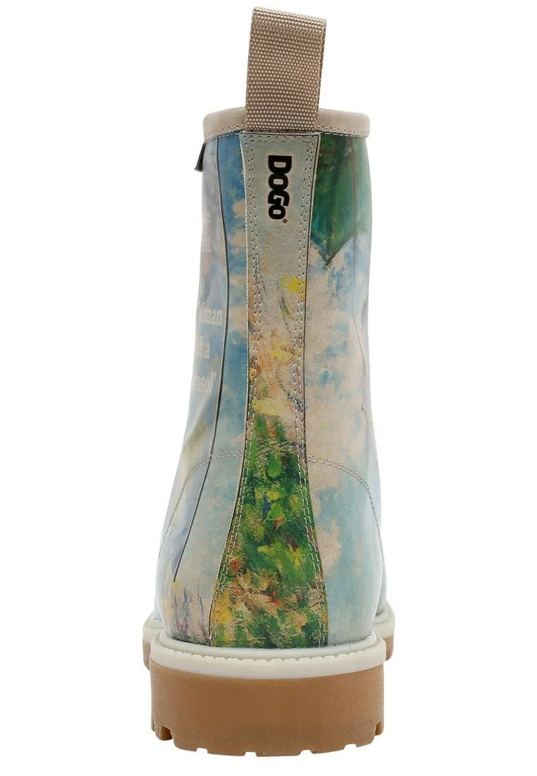 Femme Cuir Vegan Bleu Bottes Longues - Claude Monet Woman With a Parasol Muse Motif